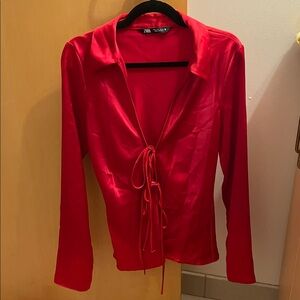 Zara Red Tie-up Blouse
